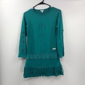 ⭐️ Naartjie Teal Boho Dress Tassels and Lace Cutx